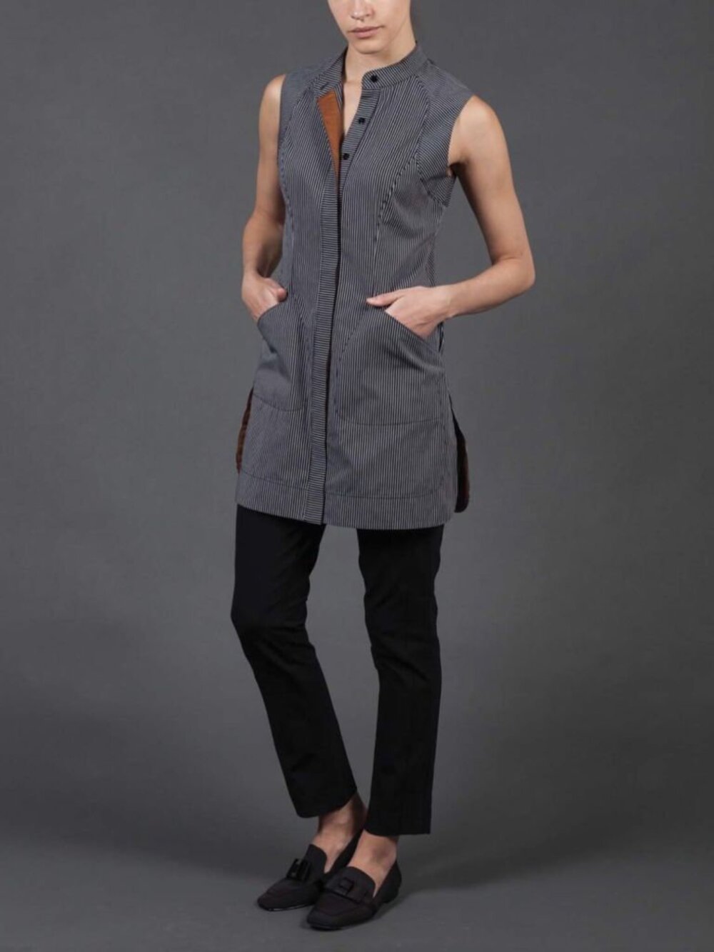 Hilton Hollis Pinstriped Vest or Mini Dress. SZ XL. 100% Cotton.